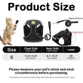 Cat Harness and Lead Set Kitten Cat Harness and Lead Set Escape Proof Soft Mesh Vest Harness and Adjustable Reflective Stripe Lead for Small Medium Cats Pets Walking