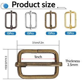 DSUWAZU 60 Pieces Metal Adjustable Slide Buckles,Metal Triglide Slides Rectangle, Gun Black, 1