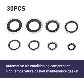 Eratus 30 PCS Automotive Air Conditioning Compressor High Temperature Repair Gasket Combination Kit, Six Specifications of Cooling Pump Seal Gasket, Multi-functional Spare Replacement Parts (Black)