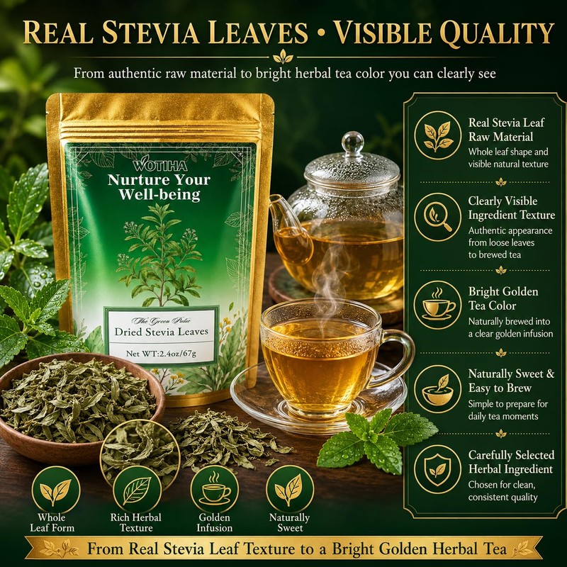 WOTIHA Dried Stevia Leaves, 100% Whole Natural Leaves, Zero Calorie