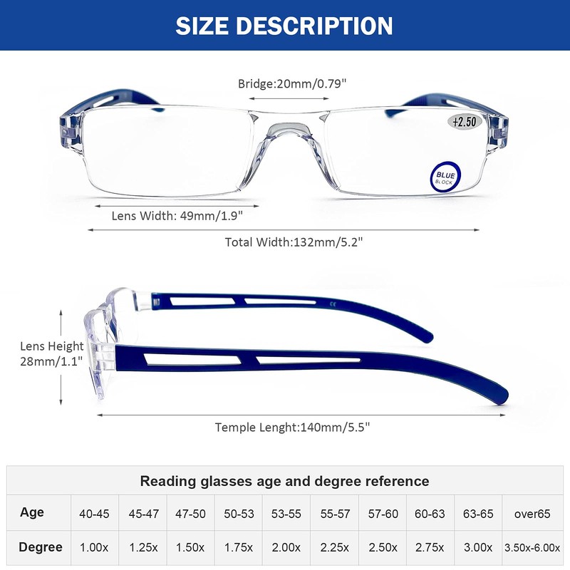AQWANO Rimless Computer Reading Glasses Blue Light Blocking, 5 Pack
