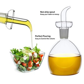 HAIZEEN Cruet multiusos de vidrio de 540 ml, decantador de aceite de vidrio y cruet (esférico, 18 onzas, superficie lisa)