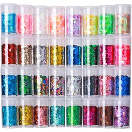 Teenitor Glitter, Chunky Glitter Mixed, Nail Glitter with Stars, Cosmetic Face Body Eye Hair Glitter, 32pcs