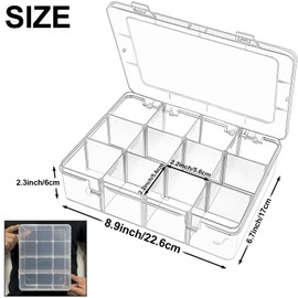 DARUITE Plastic Organizer Box, 12 Grid Tackle Box with Removable Dividers, Perfect for Tackle, Bead, Small Parts, Sewing Supplies, Clear