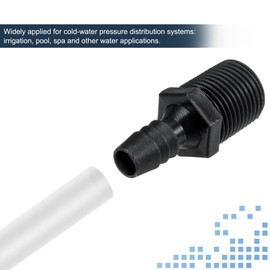 sourcing map Plastic Pipe Fitting 3/8 Inch Barb External Diameter 1/2NPT Male Thread Straight Pipe Hose Adaptor Hexagonal Connector Black Pack of 3