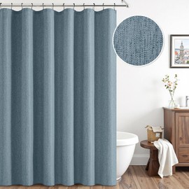 ANRODUO Extra Long Linen Shower Curtain, 84 Inch Fabric Shower Curtain Set with 12 Metal Hooks, Waterproof & Heavy Duty Polyester, Button Hole Design, Machine Washable for Bathroom, 72x84, Dusty Blue