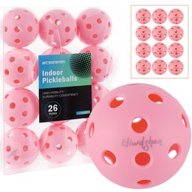 Eliwdshen Indoor Pickleball Balls|Crack-Resistant| 26 Holes | 12 Pack | Racket Meets USAPA Standards| High Bounce Durable Practice Pickle Ball for Beginner Intermediate Player |Light Pink