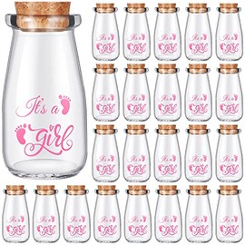 24 Packs Baby Shower Favor Milk Jar Vintage Milk Jar for Girls Glass Bottle with Cork Lids It's a Girl Milk Favor Bottles Jars for Decorations Guests Souvenirs Centerpieces