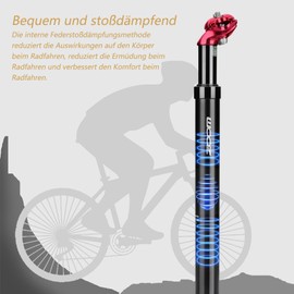 Yongness Bicycle Spring-Loaded Seat Post, Spring Shock Absorber Seat Post, Diameter 27.2 mm, 30.8 mm, 31.6 mm, Suitable for Electric Bicycles, MTB, City Bicycles Spring Seat Post (Black Red 27.2 mm)