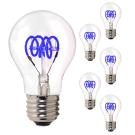 Diodesy- A19 LED Blue Filament Light Bulb Vintage Style 4W E26 Medium Base Decorative Accent Lighting 106 Lumens 120V 25000 Average Life Hours Clear Glass Finish Pack of 6
