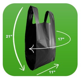 100 Pack BLACK PLASTIC POLYTHENE VEST STYLE CARRIER BAGS - LARGE SIZE 11 x 17 x 21" SHOPPING GROCERY GIFT BOUTIQUE SUPERMARKET CASH N CARRY MARKET STALL POLYBAGS