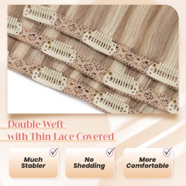 Elailite Clip in Hair Extensions Real Human Hair 3PCS Lace Weft Remy Hairpieces for Women 12 Inch 60g Golden brown & Bleach Blonde
