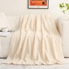 Cream White Throw Blanket 50"×60" inches Fuzzy 3D Jacquard Decorative