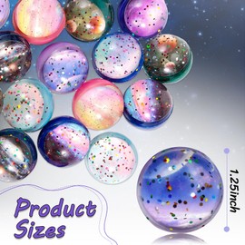 TIVUNORON Pack of 30 Bouncy Balls for Children Glitter, Space Theme Luminous, Bouncy Balls Planets Toy Gift 32 mm, Colours Star Bouncy Balls Children's Birthday Party Bags Party Gifts Set (A)
