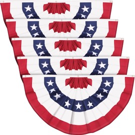 Tegeme 5 Pcs American Flags Bunting 3 x 6 ft USA Patriotic Half Fan Bunting Flag Outdoor 4th of July Pleated Fan Flags Banners for Independence Day Memorial Day Outside Porch Garden Yard Decorations