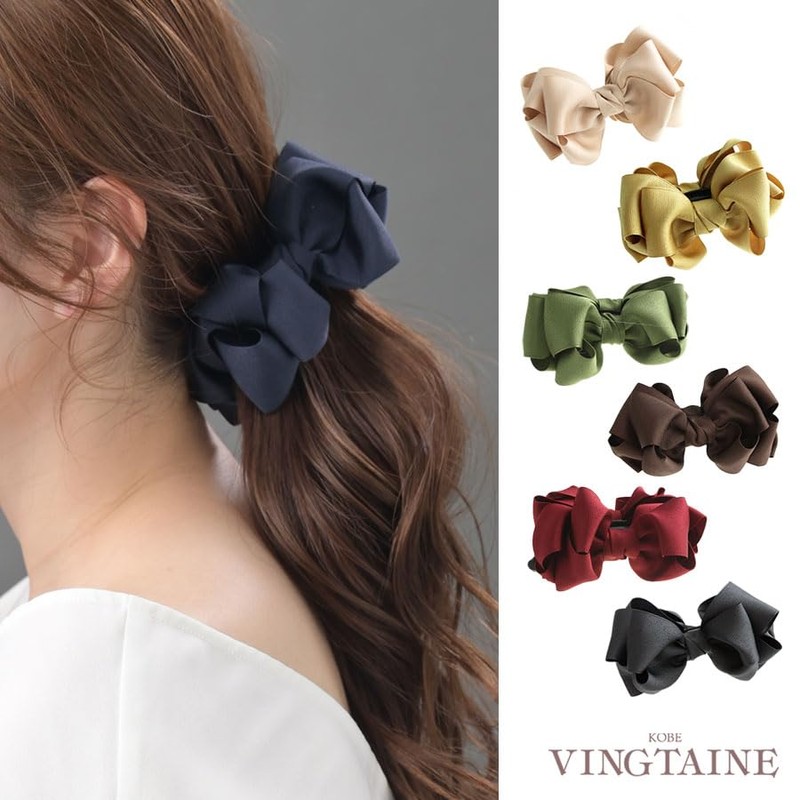 KOBE VINGTAINE H-503 Voluminous Ribbon Banana Clip, Satin, Medium, Hair