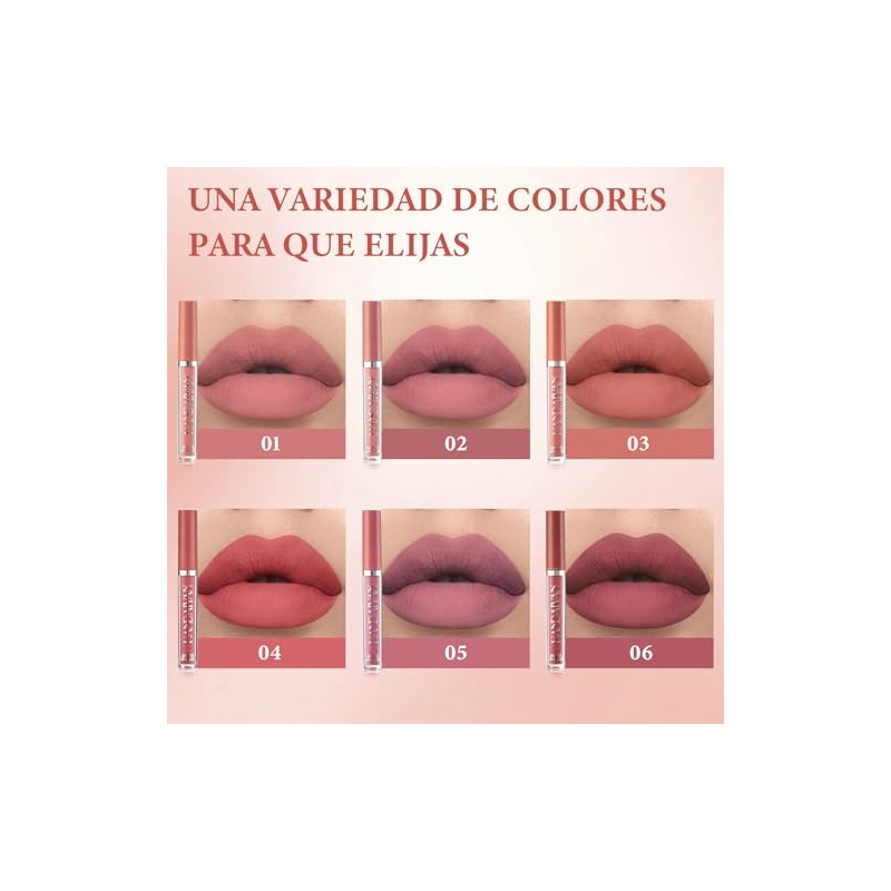 6 PCS Lápiz Labial Mate, Labiales, Lápiz Labial Mate de
