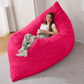 HABUTWAY 4 in 1 Bean Bag Chair, Giant Memory Foam Filling Bean Bag Sofa, Adult Bean Bag Chair, Machine Washable Faux Fur Cover, Bean Bag for Adult (Rose Red)