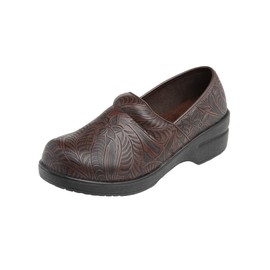 CUSHIONAIRE Women's Claire Slip-On Clog, Vegan Leather, Memory Foam, Lightweight Comfort Clog with 1.5-Inch Heel Brown 8.5