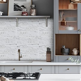 Midcard 20 Sheet Peel and Stick Backsplash, White Marble PVC Wall Tile for Kitchen Backsplash