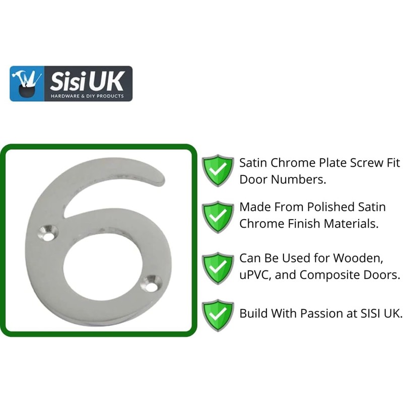 SISI UK® Satin Chrome Front House Door Numbers & Letters
