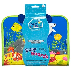 Magic Sensory Busy Book for 3+ Year Old Toddler - Montessori Busy Board with 12 Removable Pages - Alphabet, Numbers, Under Sea and Outer Space - Blue