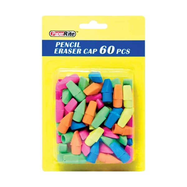 PaperRite Pencil Top Erasers, Cap Erasers 60 Pieces