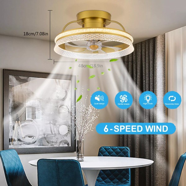 6 Speed Ceiling Fan with Light 3 Color Dimmable LED