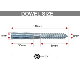 TOP-VIGOR 8Pcs Double Headed Bolts Dowels, M8*110mm Double Ended Screws, Metal Screw Dowels Hanger Bolts for Woodworking Connector Joining Furniture Legs Professional Carpenters DIY