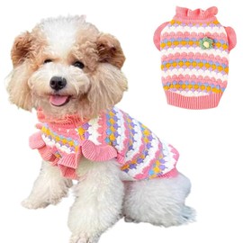 MQQYLBHDS Pink Small Dog Sweater Female, Knitted Cat Sweater, Fall Girl Puppy Clothes, Turtleneck Doggy Cable Knitwear, Warm Pet Clothing for Chihuahua Yorkie Bulldog Teacup (Pink, X-Large)