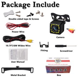 Aienxn Car Backup Camera Set, 170° Wide View Angle Waterproof HD 12LED Night Vision Car Rear View Camera Including Universal Backup Camera License Plate Bracket for Cars,SUV,Trucks,RV etc. Q-050-set