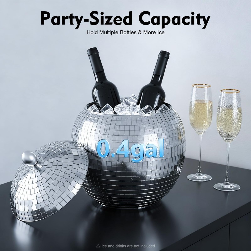 ERAAND 0.4 gal Disco Ice Bucket Set,Removable Double Insulated Ice