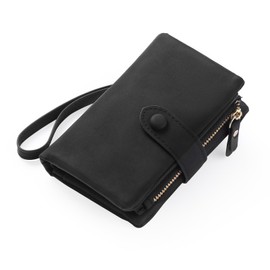 FALAN MULE Women's Purse with RFID Protection, Women's Small PU Leather, Purse with 16 Card Slots, Women's Wallet with Zip Chain and Lanyard, black