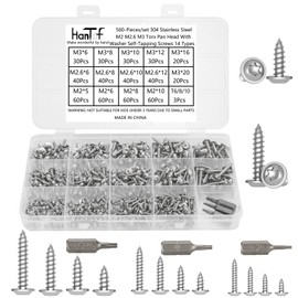560 Pcs Torx Self Tapping Screws, Tiny M2 M2.5 M3 Torx Pan Washer Head Self Drilling Screws, 304 Stainless Steel Wood Screw Sheet Metal Small Nails Star Drive Security Anti-Theft with 3 Bits.