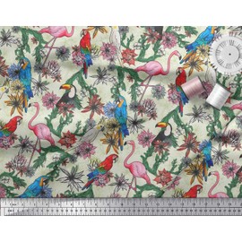 Soimoi Cotton Canvas Fabric Macaw Parrot,Flamingo & Toucan Bird Print Fabric by metre 42 Inch Wide