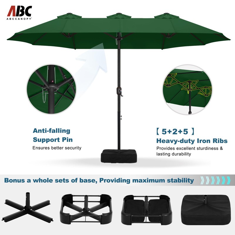 ABCCANOPY 15FT Double-Sided Aluminum Table Patio Umbrella Garden Large Umbrella,Swimming