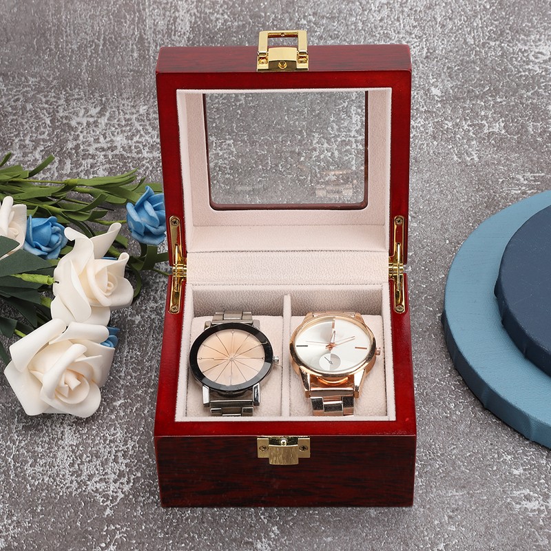 2 Grid Wooden Watch Display Box Watch Storage Holder Gift