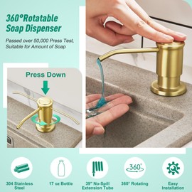 CREA Soap Dispenser for Kitchen Sink with Extension Tube Kit, Dish Lotion Dispenser Countertop Soap Dispenser Pump with 39inch Extension Tube Kit, Large Capacity 17 OZ Bottle, Brushed Gold