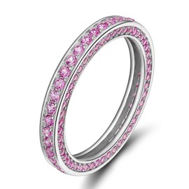 SOMEN TUNGSTEN Womens Sterling Silver Eternity Rings Pink Cubic Zirconia Wedding Engagement Band