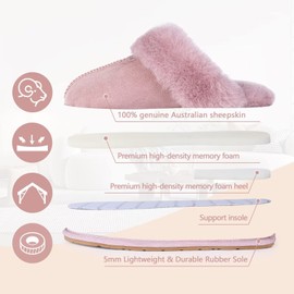 FUZZYFOAMS Women's Australia Sheepskin Slippers with Memory Foam Insole | Fluffy Shearling Winter Warm Indoor Outdoor Home Shoes Scuff Slippers for Women U822BDMT909.MK-Pink-41