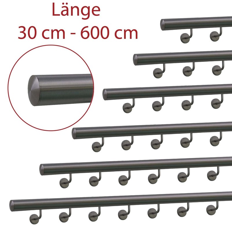 Stainless Steel Handrail, 42.4 mm Diameter, With Angled Bracket &