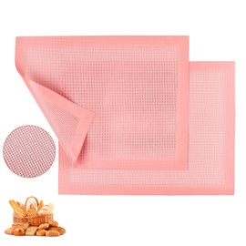 15.7"x11.8" Perforated Baking Mats, Non-Stick Hollow Out Silicone Mat, Reusable Oven Liner for Half Sheet Pan, Making Bread/Pizza/Macaron/Pastry/Cookie (2 Pcs, Pink)