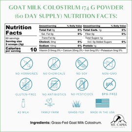 Mt. Capra Goat Milk Colostrum | for Healthy Immune System, Gut, and Athletic Performance | Grass-Fed, High in Immunoglobulins | 60 Servings - 174 Grams