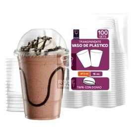 100 Vasos Desechables Plástico 16 Oz Con Tapa Domo Transparentes Resistentes Para Frappé Smoothies Café Frío Bubble Tea Malteadas Jugos Bebidas Frías 