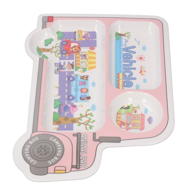 Kids Dinner Plate with Spoon Bamboo Fiber Divided Plates Cartoon