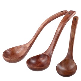 FAAING Wooden Soup Ladle with Long Handle, Cooking Spoon, Soup Spoon, Natural Wood, Ladle, Sauce Spoon, Wooden Ladle, Kitchen Accessories, Kitchenware, Kitchen Utensils, Pack of 3