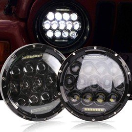 Baceyong 1Pcs 7 Inch LED Headlights, 9-30V Angel Eyes Wrangler Headligh, High Low Beam, Compatible with Jeep Wrangler Hummer Land Rover LJ TJ CJ JK, With H4 to H13 Adapter