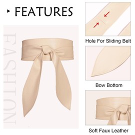 ChinEluviis Womens Obi Belt Fashion Corset Wrap Around Leather Knotted Cinch Tie Wide Obi Belt for Evening Dress, Beige, Large Fits Waist Size 29"-40"
