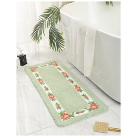 Sytian Cute Rose Flower Area Rugs for Bedroom Living Room Bathroom Non Slip Floral Bath Mat Small Rugs for Bedroom Kitchen Coquette Room Decor Aesthetic Vintage Decor (Green, 17.7'' X 47.2'')