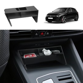 Coleya Centre Console Storage Box for VW Golf 8 8.5 GTI GTE GTD 2020-2025, Accessories Centre Armrest Glove Box, Armrest Organiser with Non-Slip Mat (Black)